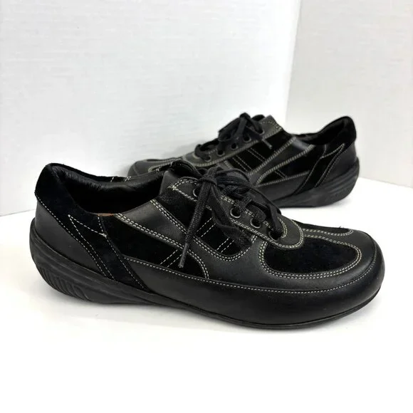 Birkenstock Footprints Leather Lace Up Walking Shoes Womens 8 39 Black Sneakers - Picture 2 of 12